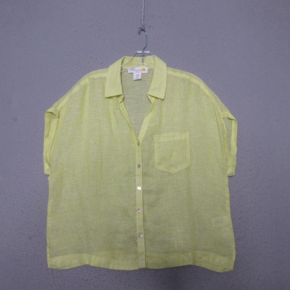 C&C California Top M Yellow Linen Gauze Beach Bright Coastal Boxy Breathable